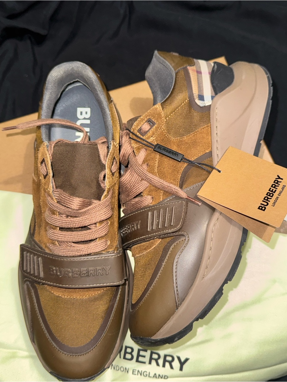 Burberry Brown Leather & Suede Men’s Chunky Low-Top Sneaker - Picture 3 of 5